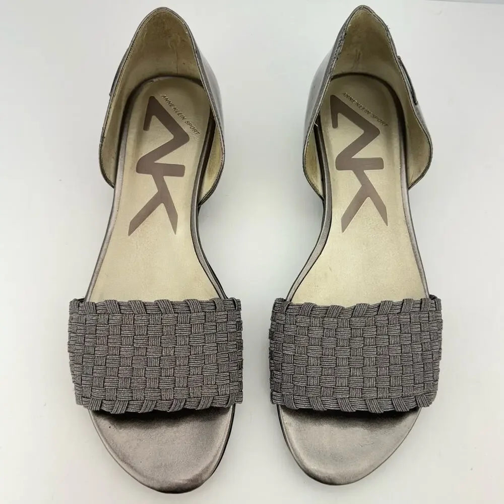 Anne‎ Klein Sport Metallic Silver Woven Stretch Faux Leather Flats Sz 8.5M